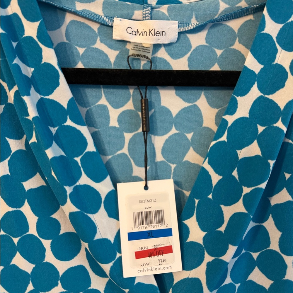 Calvin Klein Teal Patterned Sleeveless Blouse - Picture 2 of 3